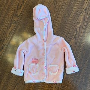 Baby girl fleece button-up jacket w/ cuffed sleeves, and hood Size 3-6 months